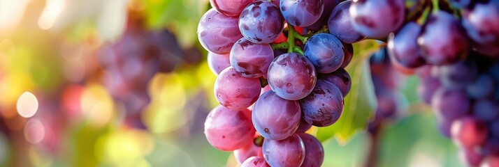 fresh grapes hanging on the vine