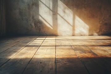 Sunlit Wooden Floor and Rough Wall with Window Shadow