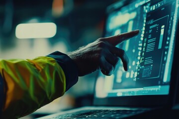 Wall Mural - person pointing at computer screen