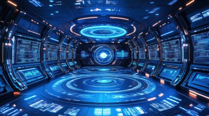 Poster - Futuristic Spaceship Interior with Blue and Orange Lighting