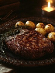 Poster - Steak and Potatoes with Candlelight