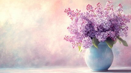 Purple Flowers in Blue Vase