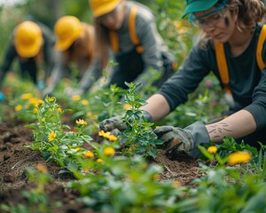 A group of volunteers participating in a community care event medium shot