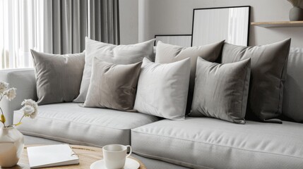 Modern Living Room with Gray Sofa and Pillows