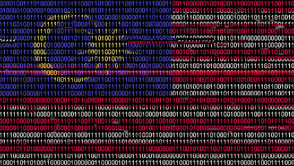 Binary code on flag of Malaysia. Program source code or Hacker concept on Malaysian flag. Malaysia digital technology security, hacking or programming