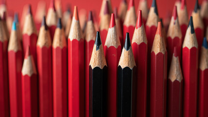 Two black pencils among red pencils: Diversity and uniqueness concept for business leadership and innovation