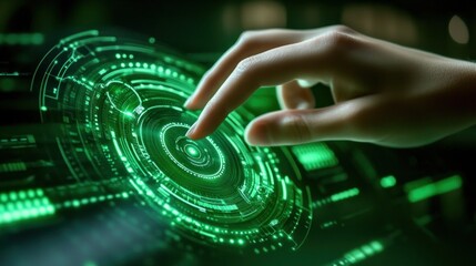 A Hand Interacting with a Green Holographic Interface