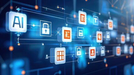 Abstract Digital Network with AI, Security, and Data Icons