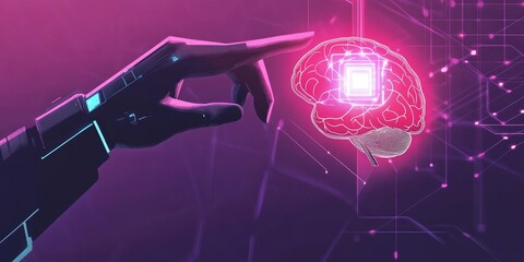 Wall Mural - businessman hand touching digital brain for artificial intelligence illustration businessman hand to