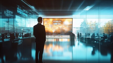 Wall Mural - business leader presenting in an innovation lab. there are touches of the color