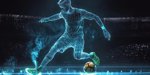 Wall Mural - soccer player in stadium in hologram style