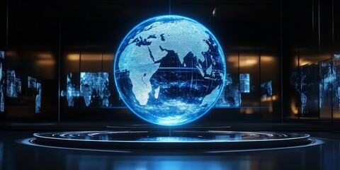 Wall Mural - earth globe blue light hologram modern technology display