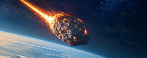 Wall Mural - massive asteroid hurtles towards earth, blazing through the atmosphere, threatening global destructi