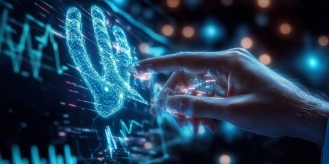 Wall Mural - hand touching futuristic medical technology with hologram