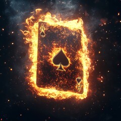 Wall Mural - playing cards ace spades on fire