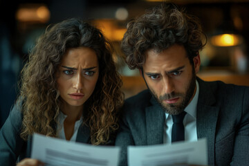 Business people having a bad news while reading documents in cafe