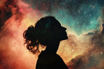 Wall Mural - Woman looking up at stars