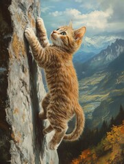 The cat climbs the mountain
