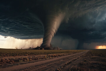 Threatening swirling storm tornado with lightning