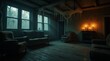 © keiron - Spooky abandoned living room with cobwebs candles and eerie atmosphere, Halloween haunted house