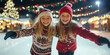 © MNStudio - Two cheerful girls having fun together on skating rink on Christmas market. Two little friends skating on winter evening. Christmas activities and outdoor fun.