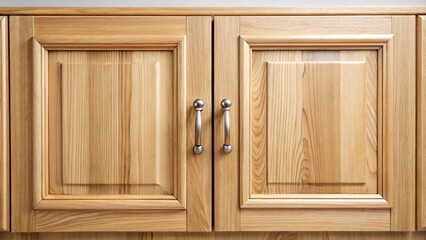 wooden cabinet doors isolated on white background extreme close-up