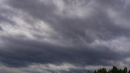 Wall Mural - timelapse cloudscape, dramatic atmosphere day time. look up view of dark scary clouds covered sunlig