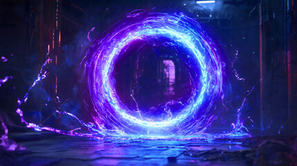 Wall Mural - an opened circular teleport with a white and purple glow, capable of returning to the past or leadin