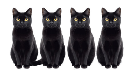 Naklejka na meble Three sitting black cat with yellow eyes isolated on transparent background