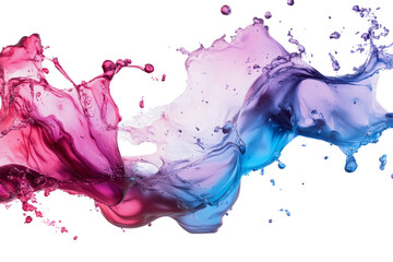 Poster - Colorful liquid splash, vibrant pink and blue tones, isolated on white background.