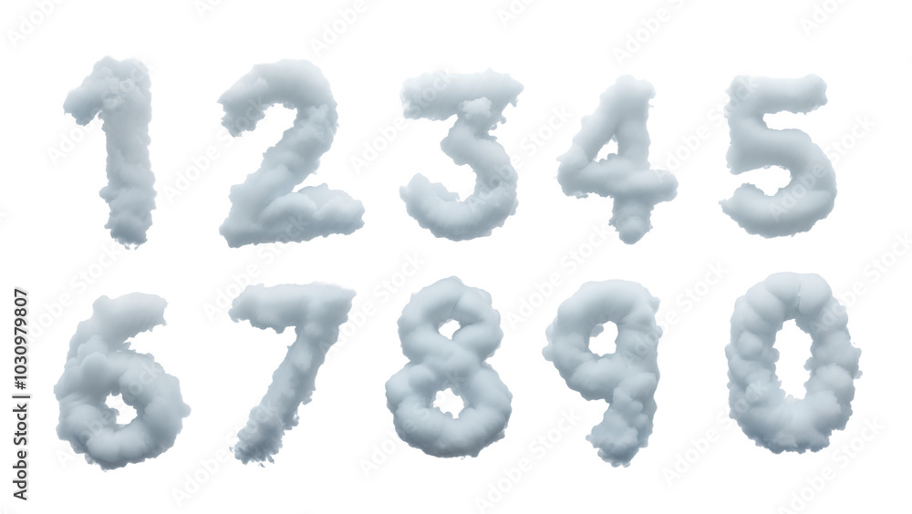 Cloud Numbers. Fluffy White Numbers Made of Clouds. Isolated on ...