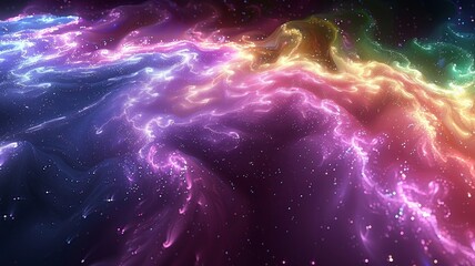 Wall Mural - Vibrant cosmic waves blend shades of purple, blue, and pink against a starry backdrop, capturing the beauty of a distant galaxy filled with swirling gases and shimmering stardust in space.