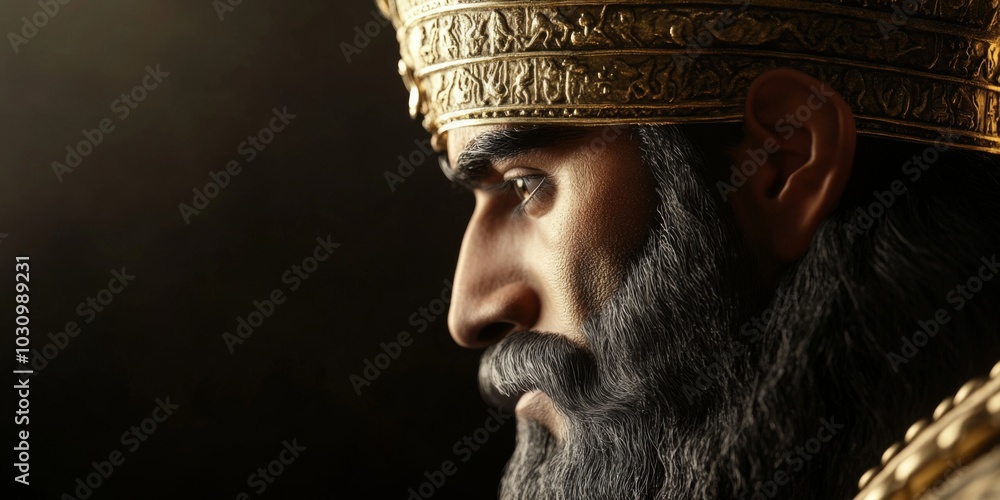 A detailed portrait of King Nebuchadnezzar, a prominent ruler of ...