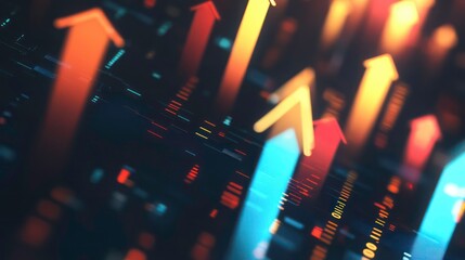 Wall Mural - abstract digital background with glowing arrows pointing upwards, representing growth, progress, and