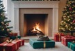 © Saqo05 - Christmas presents and fireplace in living room at home. Winter holidays concept.