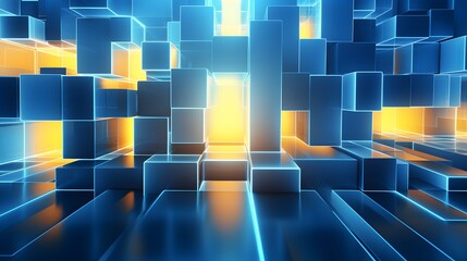 Wall Mural - 3d rendering of blue and yellow abstract geometric background. scene for advertising, technology, sh