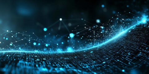 Abstract technology background featuring coding elements in a vibrant blue hue. 