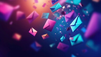 Wall Mural - colorful 3d email envelopes floating against a blue and orange gradient background.