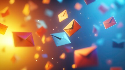 Wall Mural - abstract 3d illustration of colorful envelopes floating in the air, representing communication and d