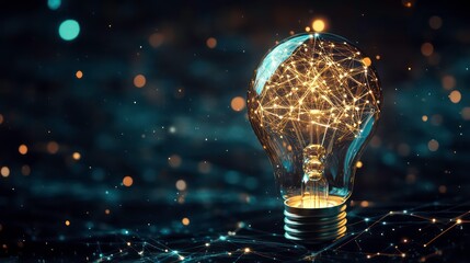 Wall Mural - a glowing light bulb with a network of lines inside, representing ideas and innovation.