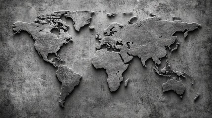 Grey World Map. Earth Globe in Shades of Grey Showing Continents for Travel Concept