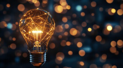 Wall Mural - a glowing light bulb with interconnected lines, symbolizing innovation, creativity, and networking, 