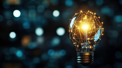 Wall Mural - a glowing light bulb with a network of connected lines, symbolizing innovation and ideas.