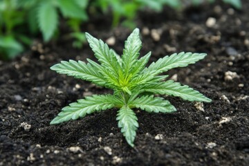 Growing Cannabidiol Plant Bud in Soil for CBD Oil Formula Production