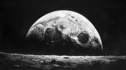 Wall Mural - half moon in october 2016: brightly lit half moon on black surface