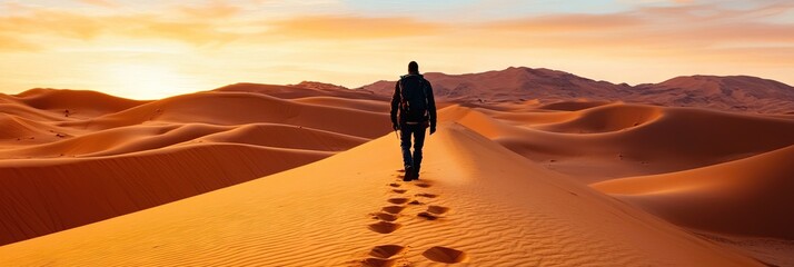 man wandering alone in the desert