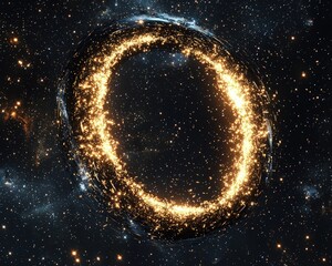 Wall Mural - Black hole over star field, abstract space wallpaper with letter O form and light sparks, copy space