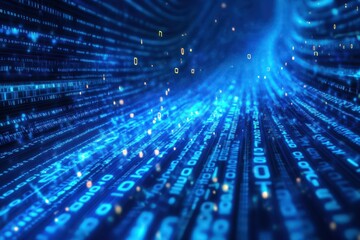 Wall Mural - blue digital binary code as a modern tech wallpaper design