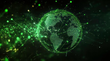 Wall Mural - a green, glowing, digital globe surrounded by a network of connected dots and lines.