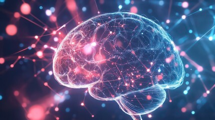 Wall Mural - abstract digital brain with glowing connections.